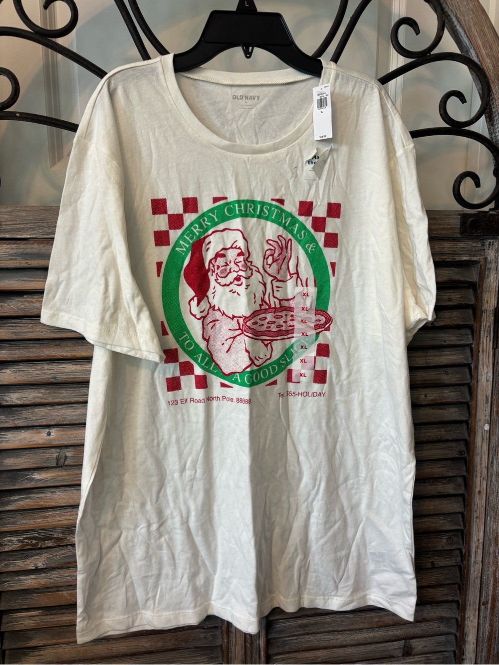 Old Navy Merry Christmas & To All a Good Slice Santa with Pizza Graphic Tee